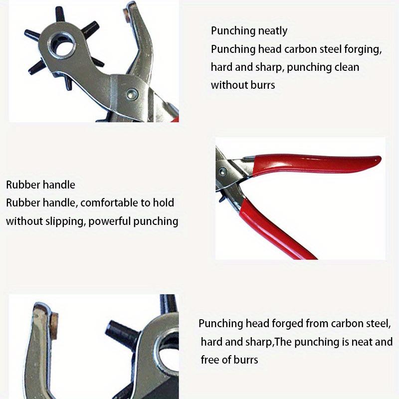 Rotary Punch Pliers Set 1 Oval Hole + 2 Flat Holes + 3 Round Holes for Leashes, Harnesses, Straps, Dog Collars, Saddles, Shoes, Fabrics and Others