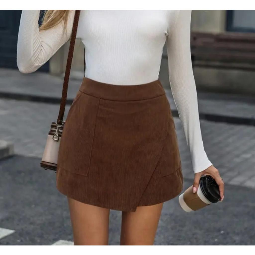 Fall Winter Women High Waist Corduroy Mini Skirt, Slim Fit A-line Pencil Bodycon Skirt