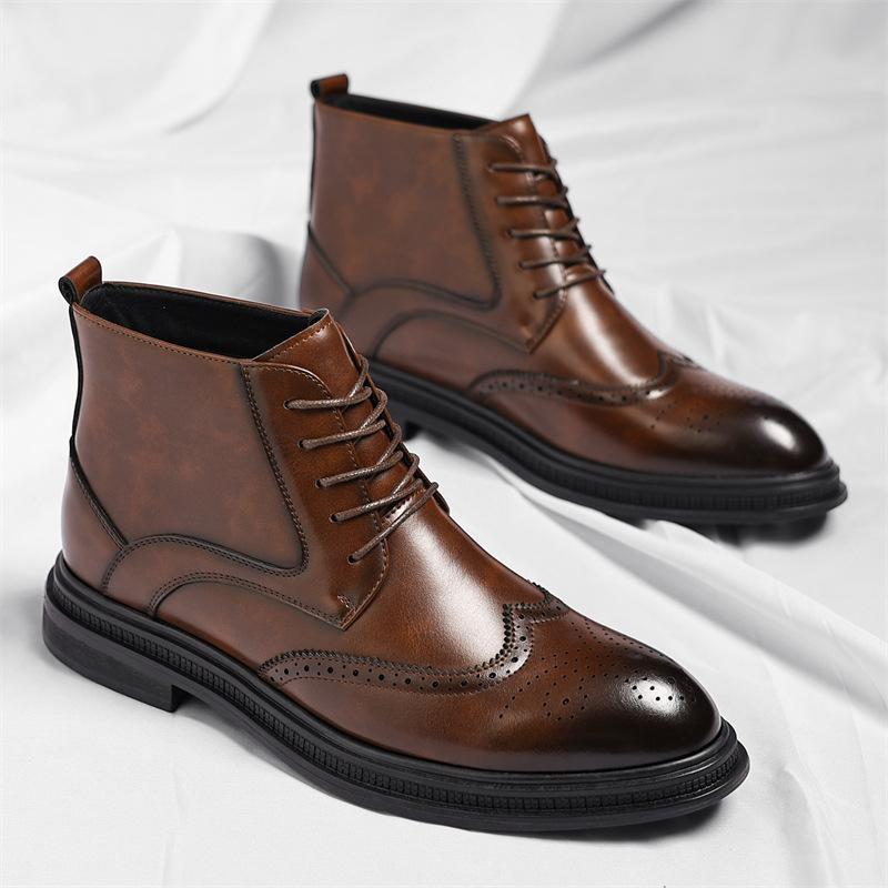 High Quality Soft Leather Ankle Boots Comfy Men Bullock Flat Designer Oxford Dress Shoes Men Casual Leather Boots Big Size 37-48