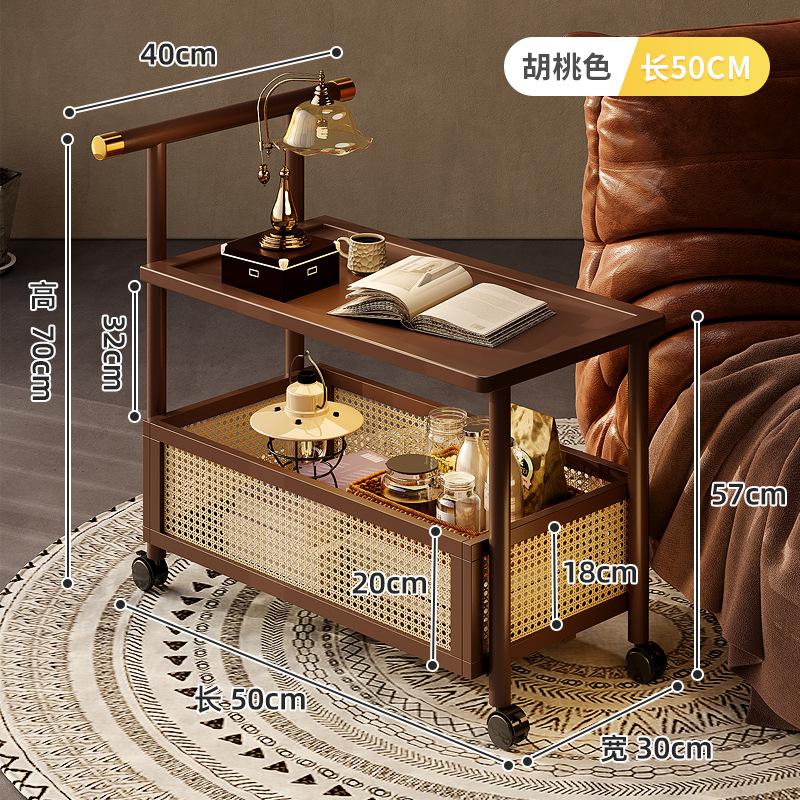 High-end Side Table Bamboo 2 Layers Coffee Tables Mobile Coffee Table with Wheels Trolley Home Storage Rack Living Room Decor