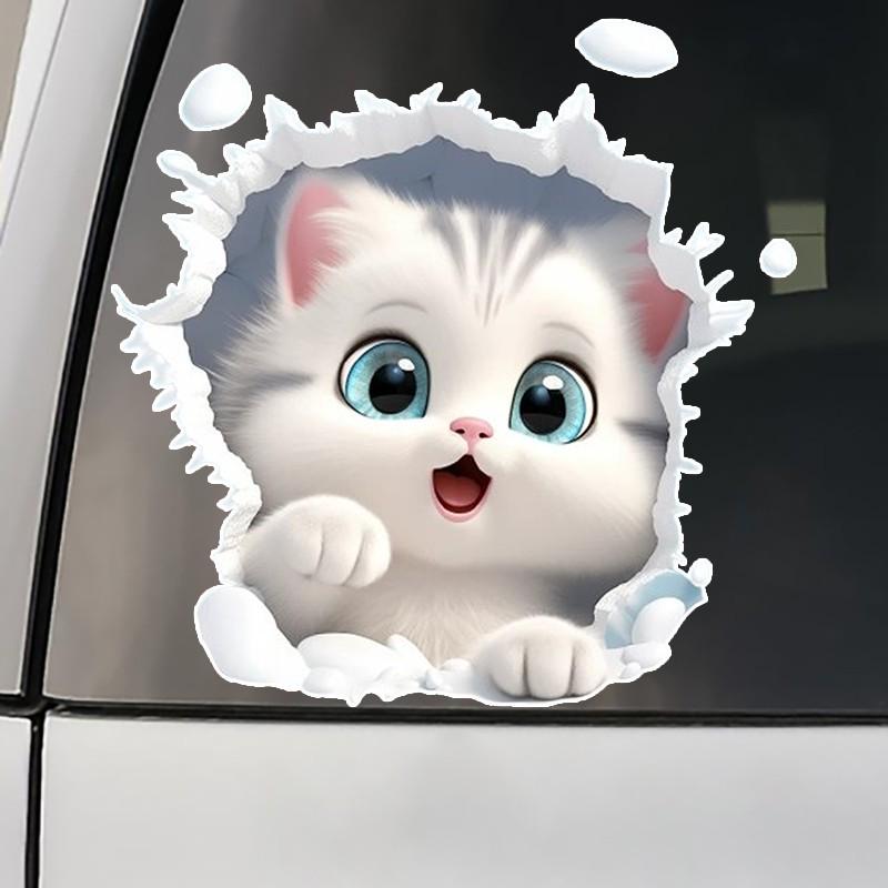 3D Cute Cat Scratch Car Sticker - Cartoon Style for Electric Vehicles