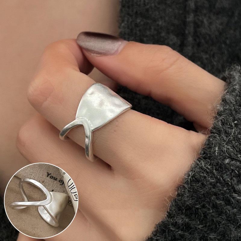 Korean Style S925 Silver-Plated Water Drop Crossover Open Ring – Women's Retro Fashion for Index Finger