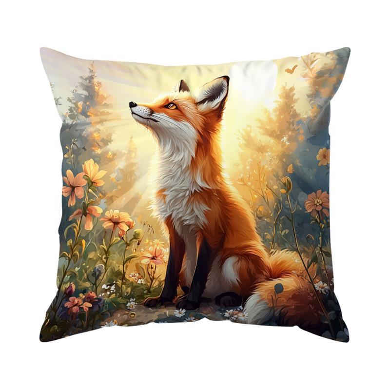 Fox Oil Painting Cushions Pillowcase Printed Polyester 45X45Cm Throw Pillow Cover Decorative Sofa Cushion Pillowslip Home Decor