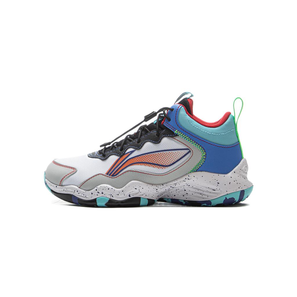 Li Ning Kids Pioneer Ling I TD Synthetic Leather Comfortable Shock Absorption Low Top Basketball Shoes Kids basketball shoes Gray Blue YKBU128-1