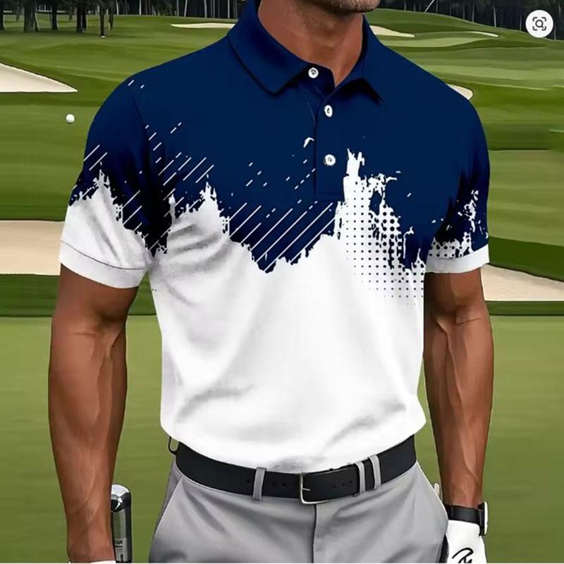 Men s Geometic Golf Sports Polo Shirts Short Sleeve Polo Shirts Collared Shirts Casual Athleisure Buttons Summer S темно-синий