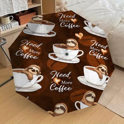 1pc Sloth Coffee Pattern Umbrella Design Automatic Opening and Closing Umbrella, High-quality Travel Umbrella,  C1128066