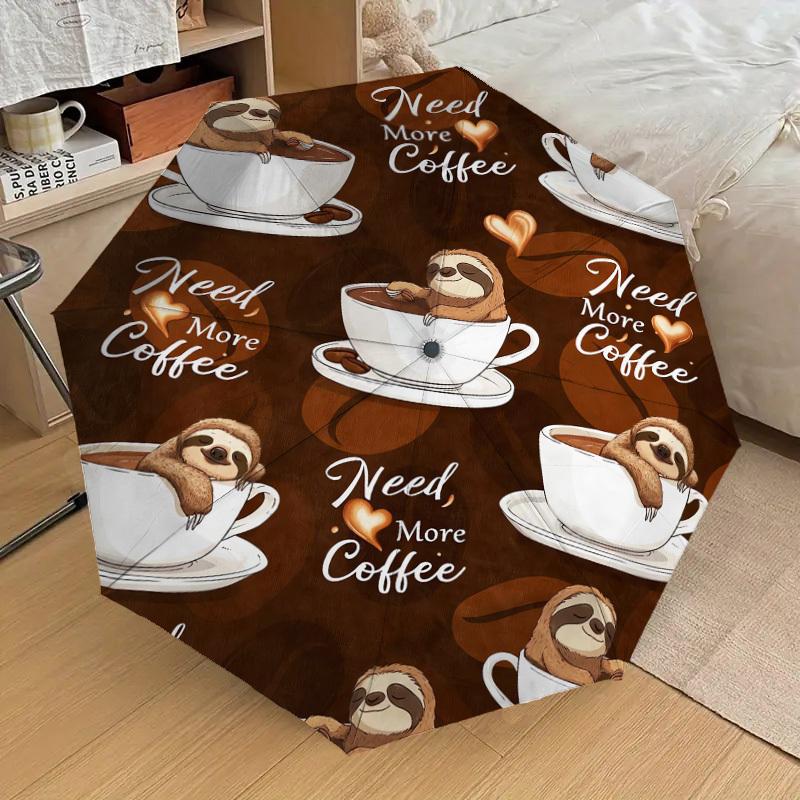 1pc Sloth Coffee Pattern Umbrella Design Automatic Opening and Closing Umbrella, High-quality Travel Umbrella, c1128066