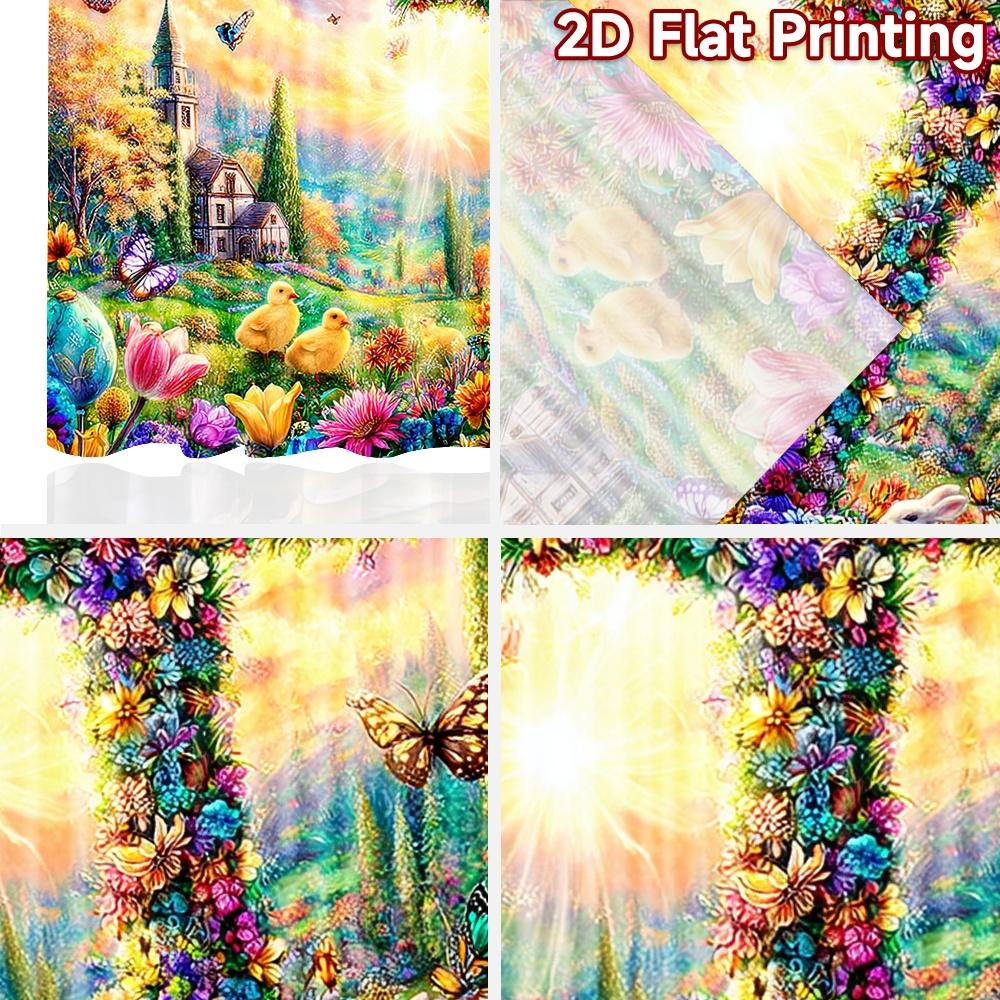 2D flat printing 2pcs Party Curtains Easter cross flowers butterflies Digital Printed Polyester Drapes Seasonal Party & Holiday