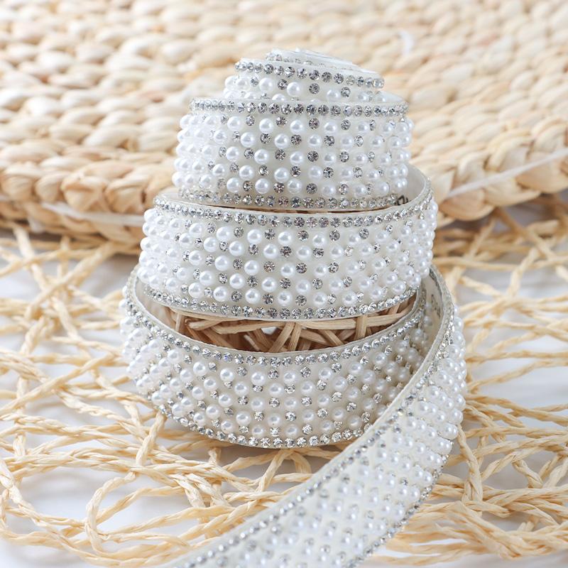 (91cm/pack)1cm/1.5cm/2cm Pearl Diamond Lace Shining Self Adhesive Diamond Hair Accessories Clothing Decoration Patches Handmade