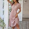 Women's Polka Dot Dress Summer Hundred with Shirt Collar Swing Dress