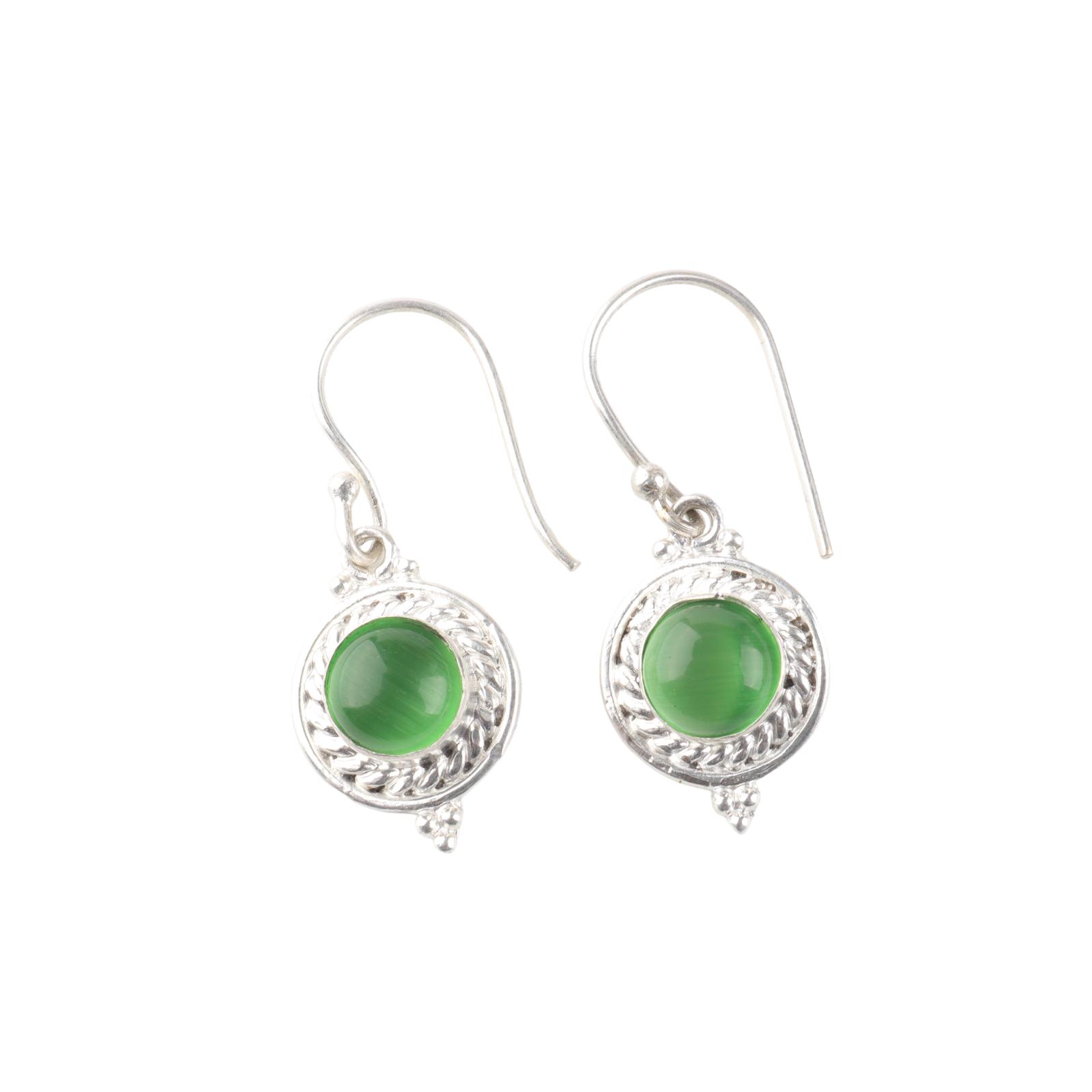 

Green Cat s Eye Gemstone 925 Sterling Silver Jewelry Handcrafted Earrings 1.43 EE-117-35