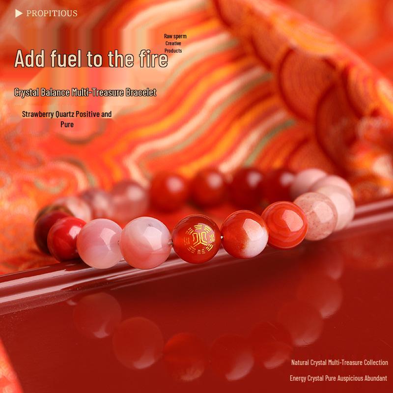 Five Elements Red Agate Fire Balance Bracelet with Cinnabar - Unisex Jade Crystal for Fire Element Support