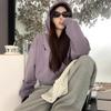 Women's Purple Hooded Sweatshirt - Thick, Warm, Loose, Versatile, Spring/Autumn 2025 Style