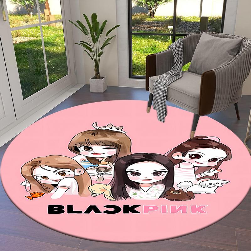 Kulatý koberec Blackpink, Koberec do obývacího pokoje, ložnice, k pohovce, herny, protiskluzová podložka