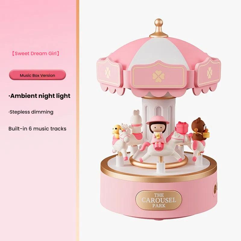 Dropshipping Gift CJH Pink Music Box, Night Light, Romantic Birthday Gift, Bluetooth Speaker, Creative Gift, Carousel Music Box