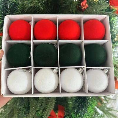 Velvet Ball Christmas Ornaments 12 Pieces Flocked Seasonal Decoration Decorative Christmas Ornament For Festival Planners Office