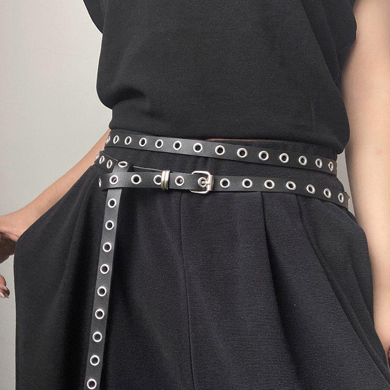 Personality Simple Black Double Circle Belt For Women Pu Leather Waist Belt Fashionable Versatile Dress Jeans Decoration