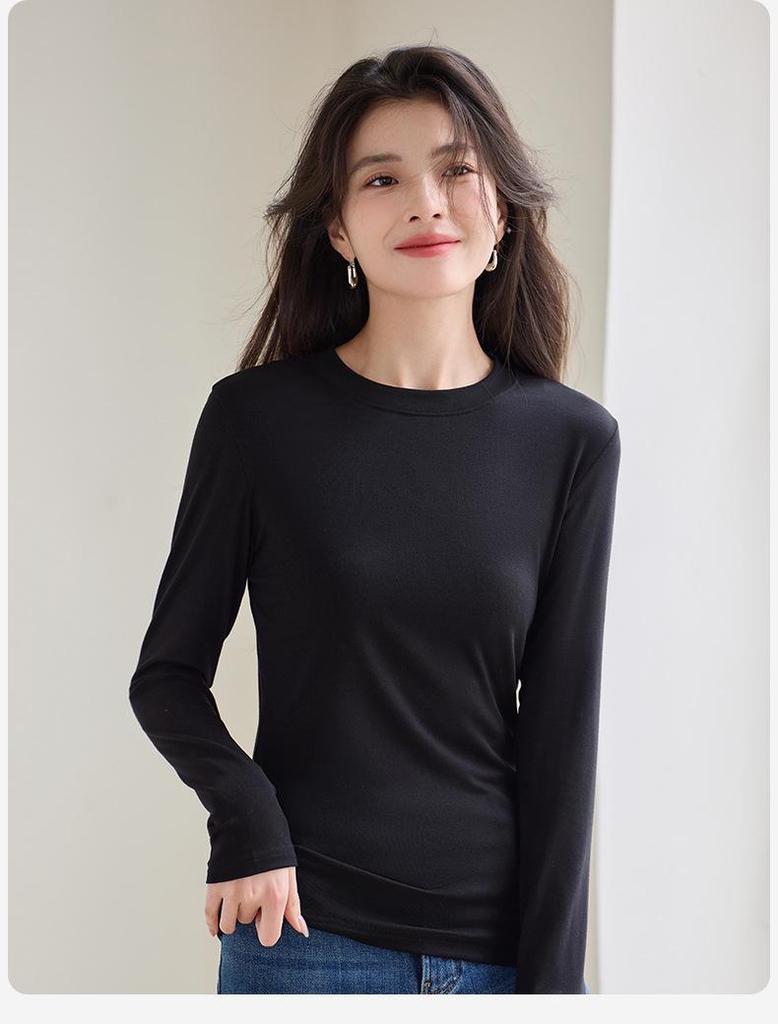 Women's Lyocell Long Sleeve Round Neck Slim-Fit Shirt - New for Spring/Autumn 2026