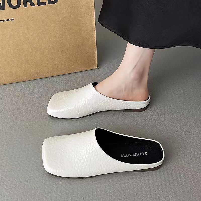 

Square head bag head half slippers women s new flat lazy sandals casual fashion 36-37 (one size smaller)