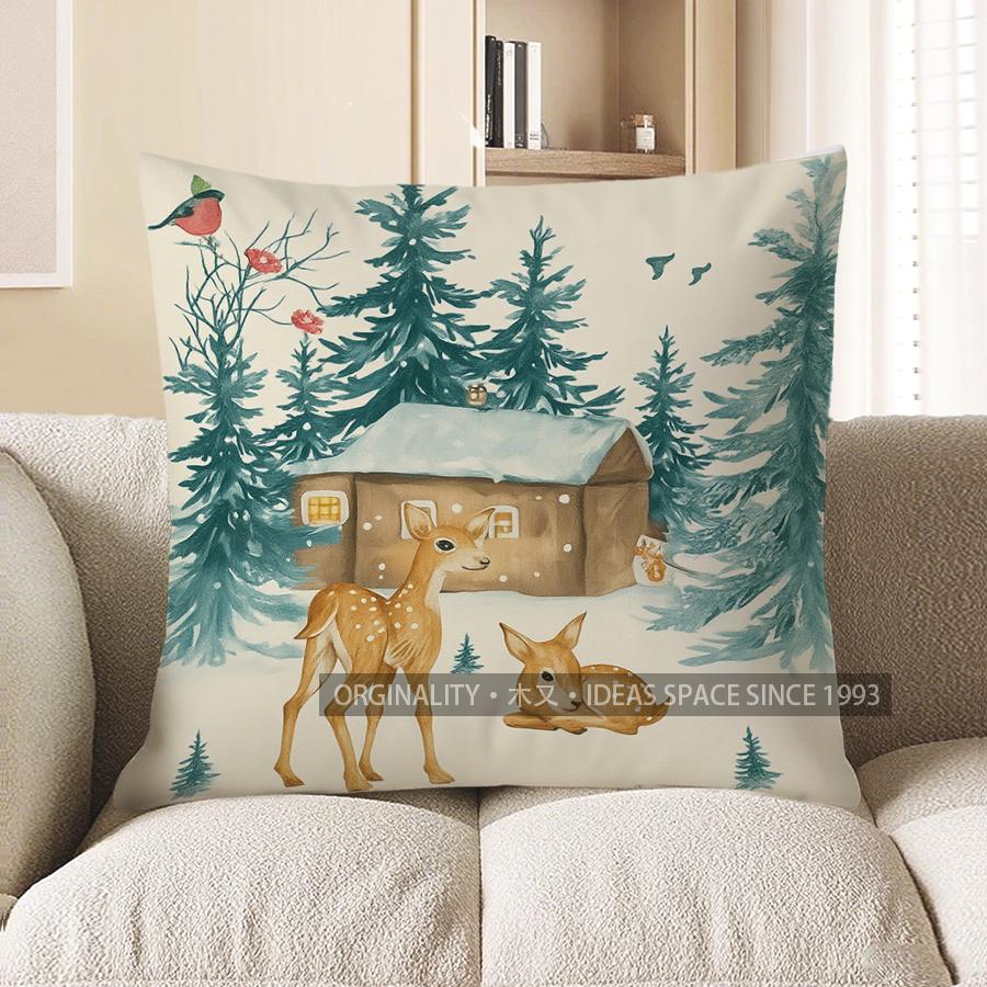 Home Decor Squirrel &amp; Winter Hello Throw Pillow Pattern Cushion Cover Suitable For Sofa Bedroom Car Pillow Cover