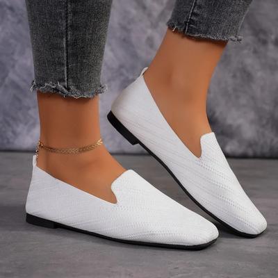 Mocassins en maille à bout carré de couleur unie Chaussures plates peu profondes pour femmes Chaussures de ballet en tricot à semelle souple Chaussures décontractées à enfiler