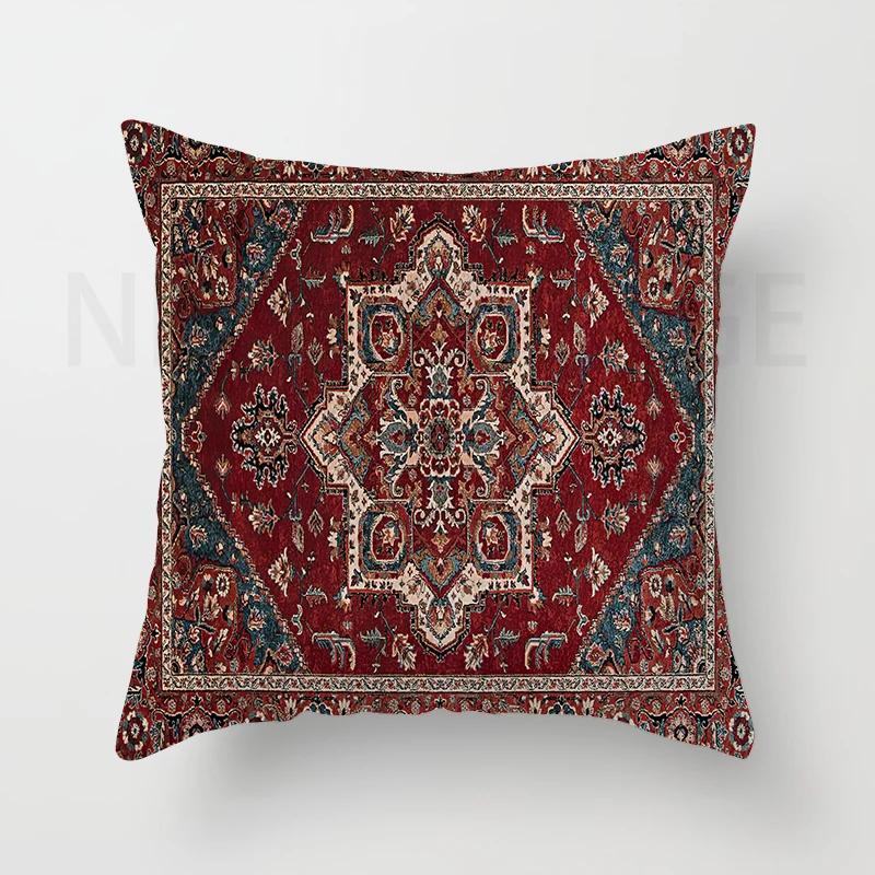 Red Moroccan Ethnic Style Short Plush Pillowcase Sofa Cushion Cover Home Decoration Can Be Customized for You 40x40 50x50 60x60