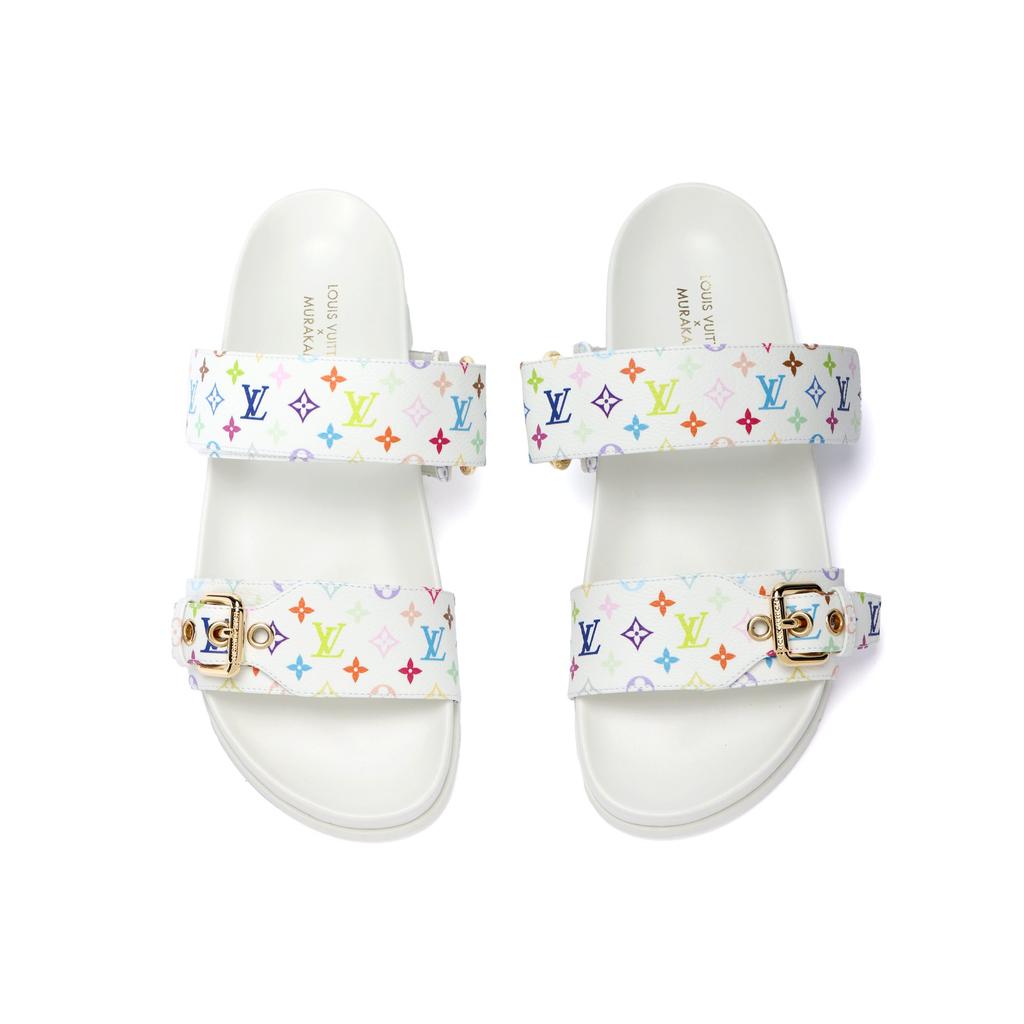 Louis Vuitton Bom Dia Flat Comfort Mule Takashi Murakami White Women's 1AGXU3