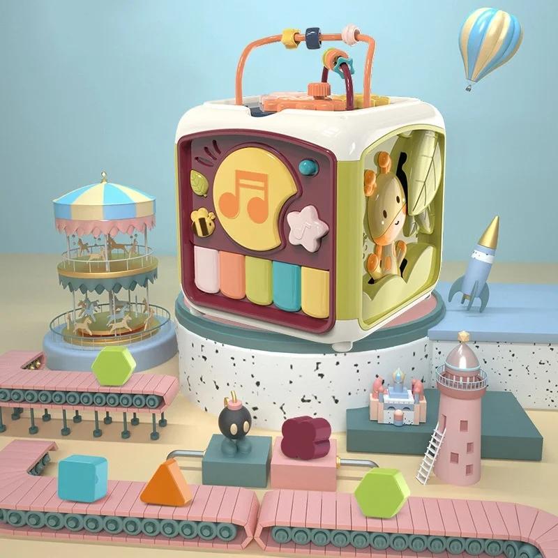 Non-Toxic Baby Toys Activity Cube Toddler Toys 7 In 1 Educational Shape Sorter Musical Toy Counting Discovery Piano Toys For Kids Learning