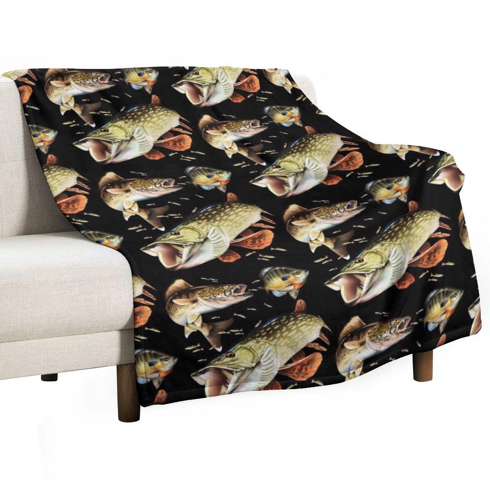 Mary Tracy - Walleye, Pike and Bluegill Throw Blanket Loose Stuffeds Kid S Soft Plush Plaid Blankets 30x40in