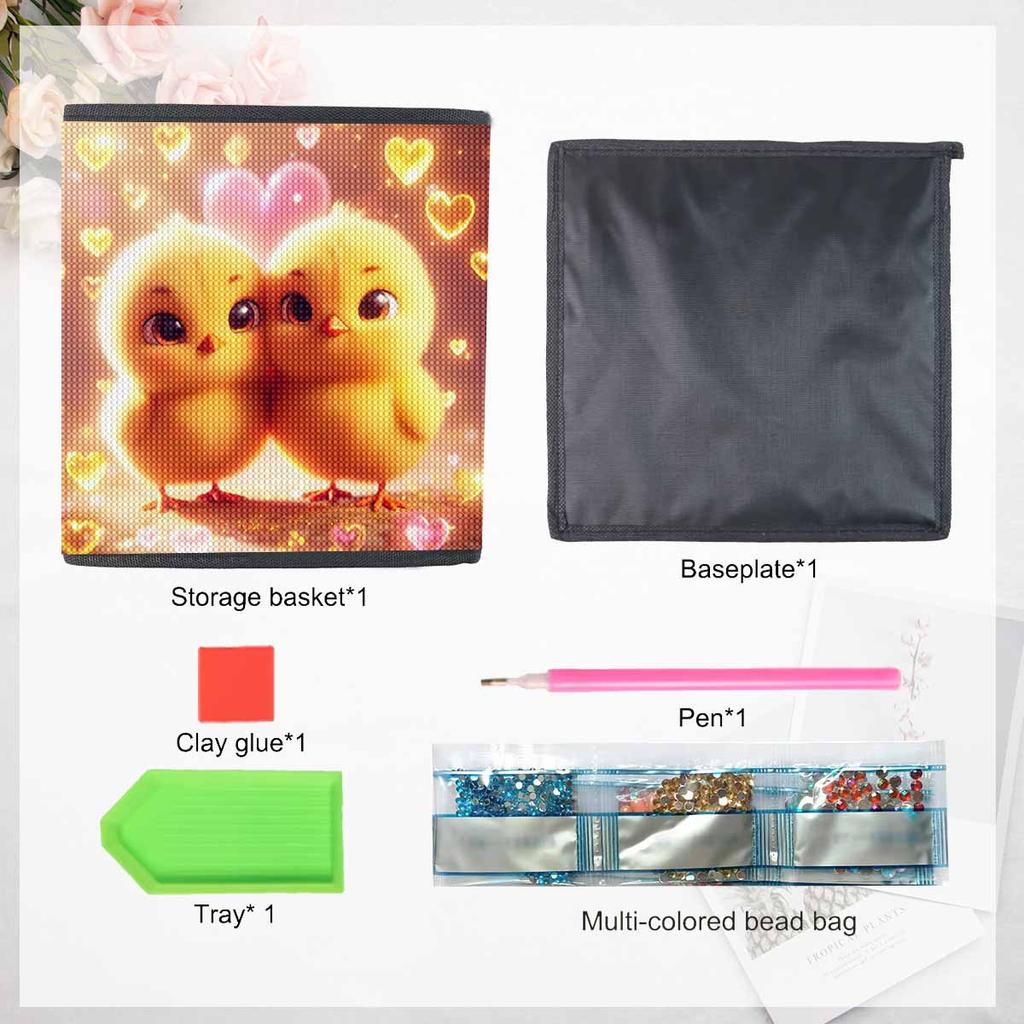 Kleines gelbes Huhn 5D Diamantmalerei Aufbewahrungskorb Vollrunde Bohrer Mosaik Diamantstickerei Kreuzstich-Sets Heimdekoration