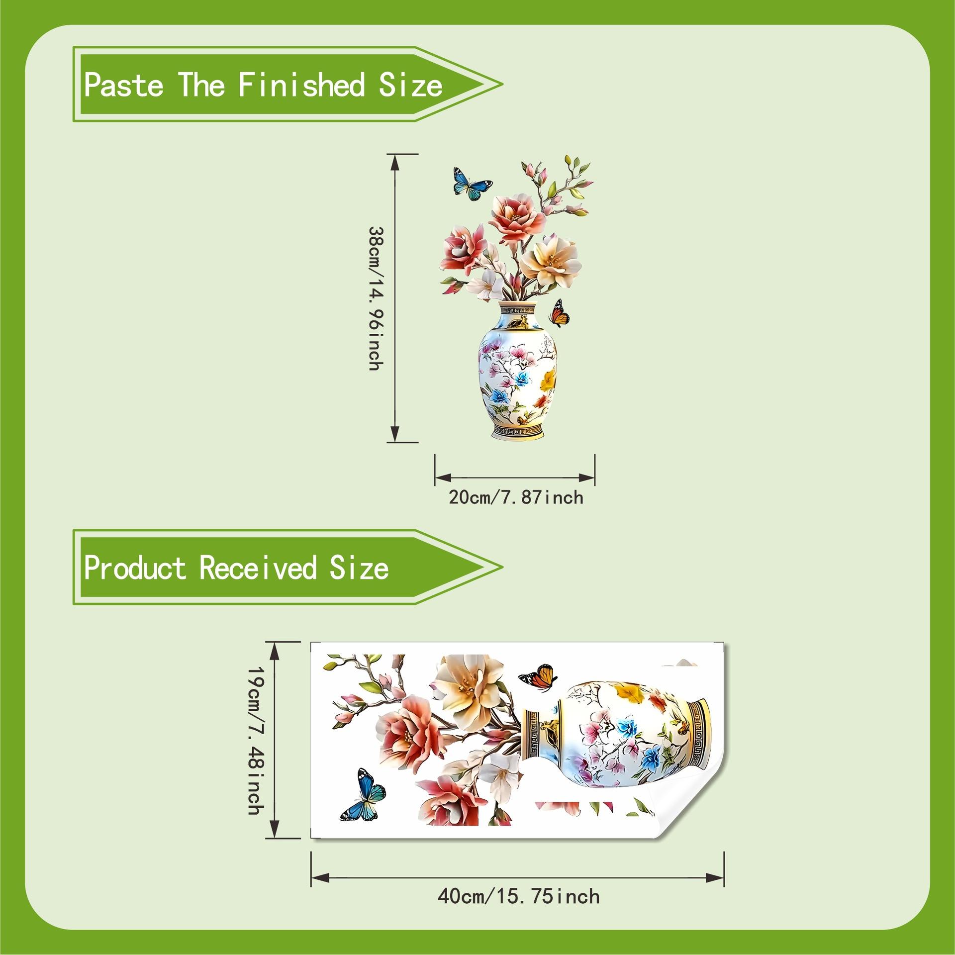 

Chinese Vase Magnolia Butterfly Wall Sticker Self Adhesive Waterproof Living Room Entryway Decor 19x40cm разноцветный