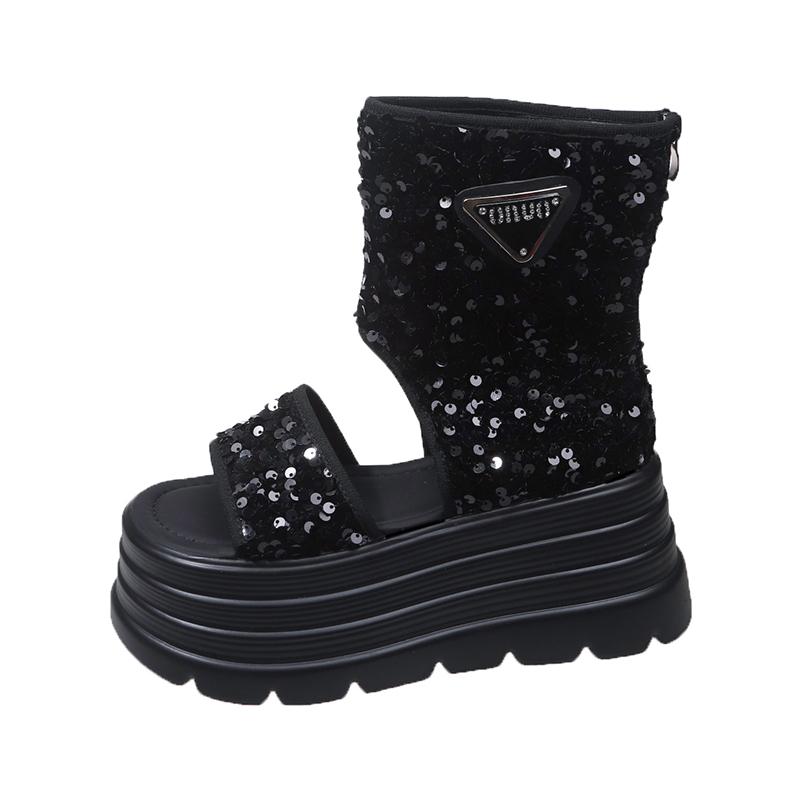 Sandale cu platformă înaltă de vară, pantofi sport cu pană, noi 2025, pentru femei, cu sclipici, șlapi de plajă, sandale casual cu platformă înaltă, respirabile