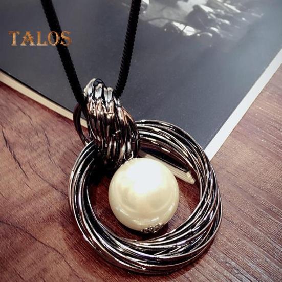 Women Sweater Chain Single-layer Alloy Red Bead Geometric Pendant Clothes Jewelry Dating Prom Party Garment Decoration Necklace