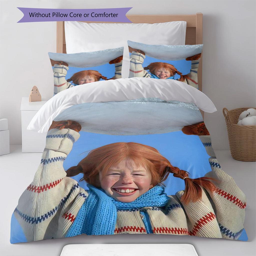 Biancheria da letto con motivo Pippi Calzelunghe, Set piumone Copripiumone Federa Regalo di Compleanno per la Casa (1 * copripiumino + 2 * federa, senza nucleo)