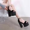 Muffin Dance Runway Thick with Fish Mouth 16cm New 2025 Spring Summer Hate Sky High Heels Sandals 16cm Simple Platform Sandals