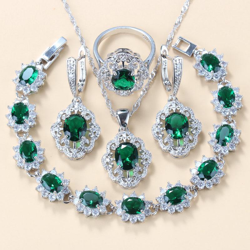 Women Wedding Jewelry Bridal Red Garnet Cz Earrings Pendant Necklace Bracelet And Ring Gift Sets
