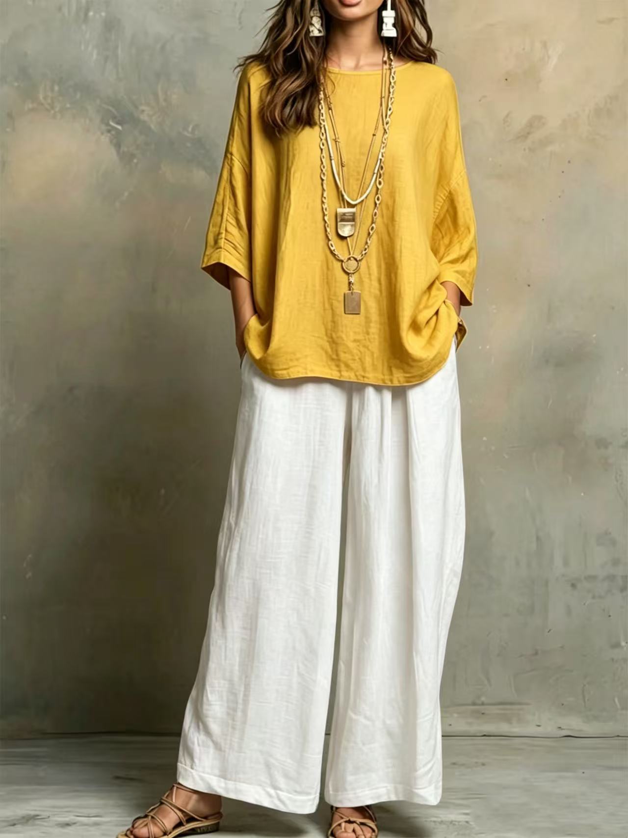 2026 European and American cross-border independent station Amazon 2026 spring and summer fashion contrast color casual loose two-piece women s S