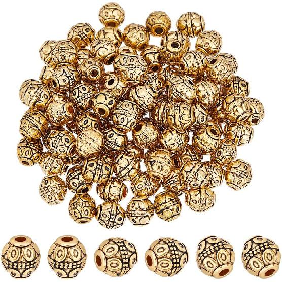 UNICRAFTALE About 100Pcs Tibetan Barrel Beads 7mm Antique Gold Beads Rondelle Spacer Beads with Large Hole Beading Bracelet Making Beads for Bracelet