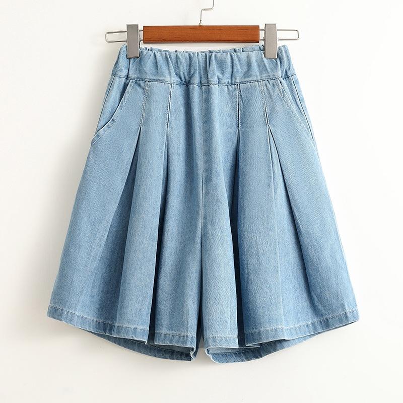 

Denim women s five-point pants summer versatile loose casual pants Korean version large size thin pendulum high waist wide leg shorts S світло-синій колір