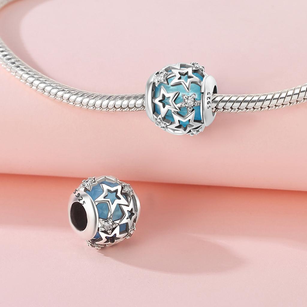 Beads Copper Charms Original Blue Stars Moon Sun Beads Fit Bracelet Jewelry Diy Women Fine Gift Accessory