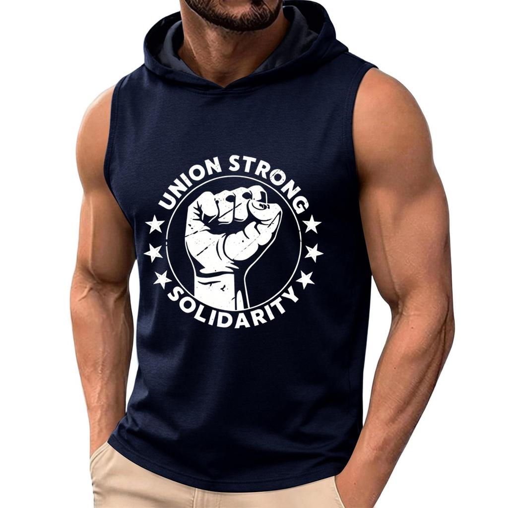 Men's Sleeveless Hoodie Lightweight Casual Hooded Tank Top Labor Day Graphic Print Muscle Fit Summer Shirt