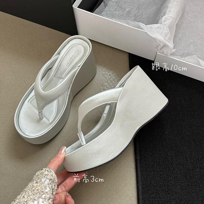 Fashion Pink Fashion Silk Platform Women Wedges Slippers Flip Flops Female Thick Soled Ladies Wedges Slippers Slides Sandals Shoes