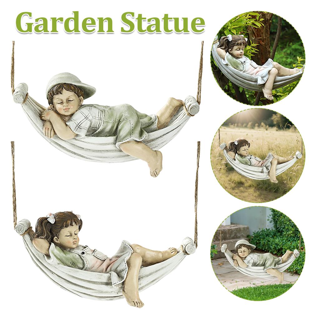 Creative Garden Statue Resin Miniature Figurine Lying Boy Casual Girl Resin Sculpture Figurine Lawn Courtyard Garden Decoration
