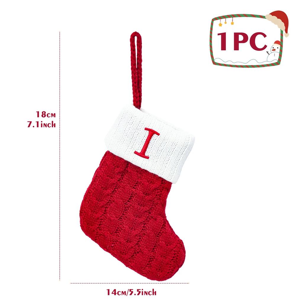 Christmas Socks Knitting Snowflake Letter Stocking Christmas Decoration for Home 2024 Xmas Tree Ornament Gift Navidad Natal A-Z