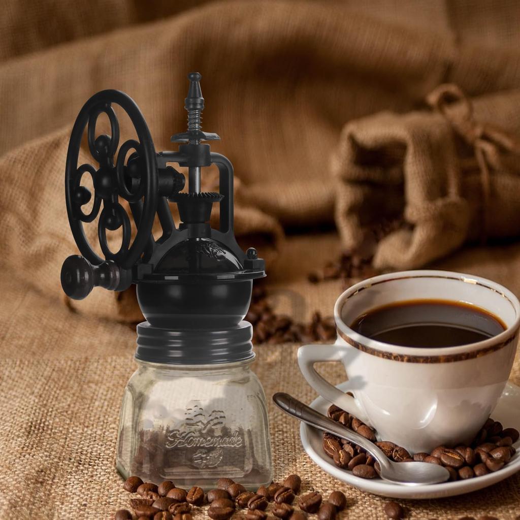 Manual Coffee Grinder, Mason Jar Lid Manual Coffee Grinder, Vintage Style Manual Coffee Bean Grinder, Fits Mason Jar Regular Mouth Size 70mm (Black)