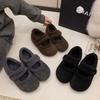 Winter New Platform Woolen Velvet Light Mouth Single Shoes Women's Brown Velcro Mary Jane Wool Cotton Shoes