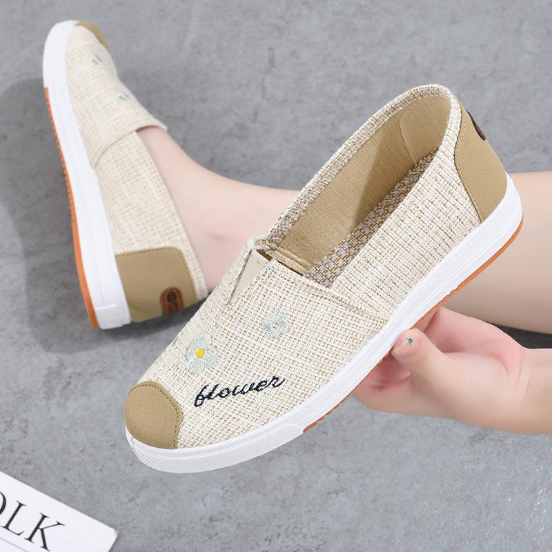

женские парусиновые туфли на говяжьей подошве, льняной верх, весенне-осенние повседневные дышащие вышитые парусиновые туфли 35