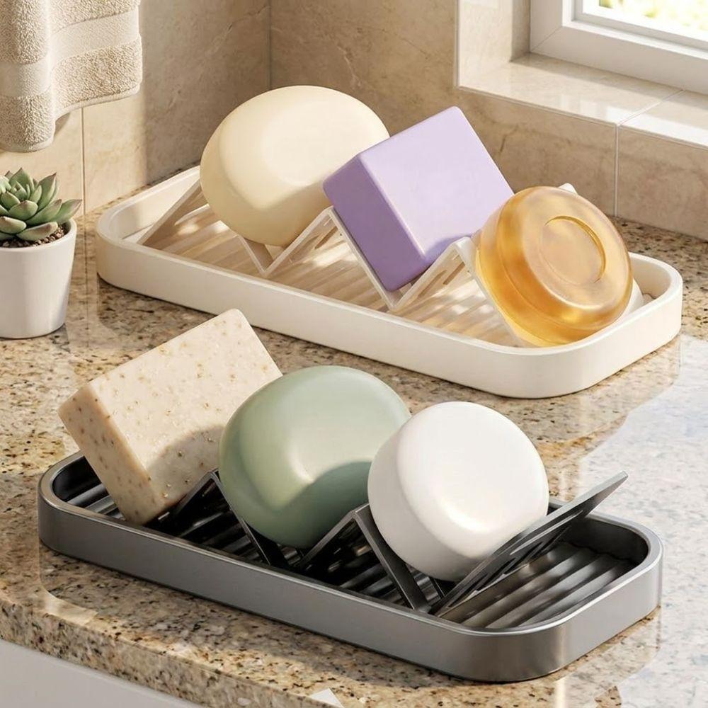 Space Saving W-Shaped Soap Rack Waterproof Soap Drain Box Creative Bathroom Soap Dish Restaurant