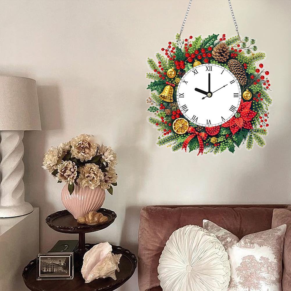 

2D Flat DIY Christmas Wreath Diamond Clock Art Pendant Home Wall Decoration Craf United States