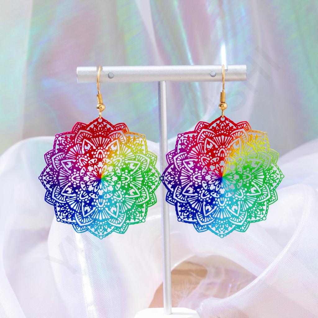 Jewelry Exotic ethnic style Color hollow earrings Simple retro earrings Ear jewelry spot